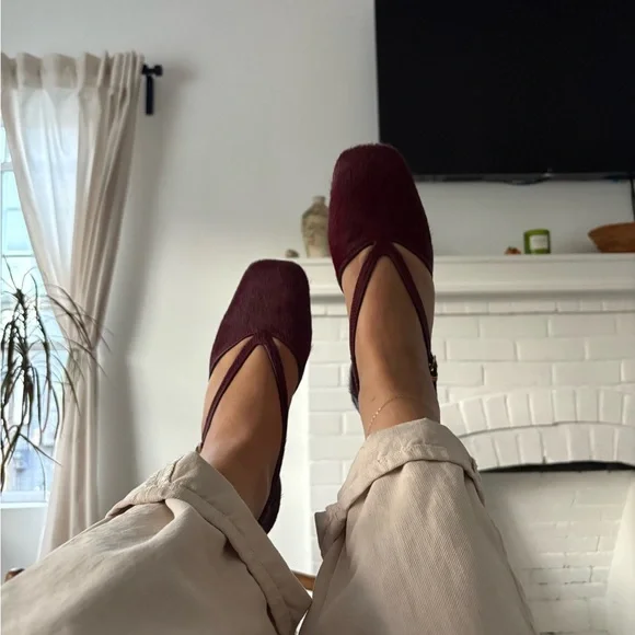 Zara Strappy Furskin Leather Ballet flats with Buckle Detail women’s 36 US 6 - Picture 4 of 10